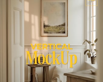 Vertical Frame Mockup, Frame Hanging on Wall Template for Photoshop, Thin Wood Frame PSD for Prints and Artwork, Scandinavian Mockup