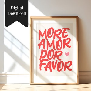 Meer Amor Por Favor White Maximalist muurkunst - Grote Pastelkleur eigenzinnige Eclectische print - Dopamine Decor Love Quote poster instant download