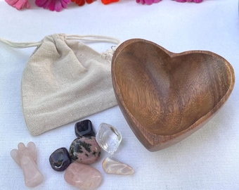 Sympathy Gift Grief Crystal Set Comfort Healing with optional Carved Angel & Handmade Heart Bowl
