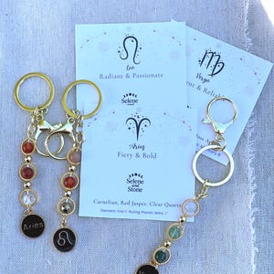 Zodiac Crystal Keychain: Astrology Gift, Horoscope Sign Charm