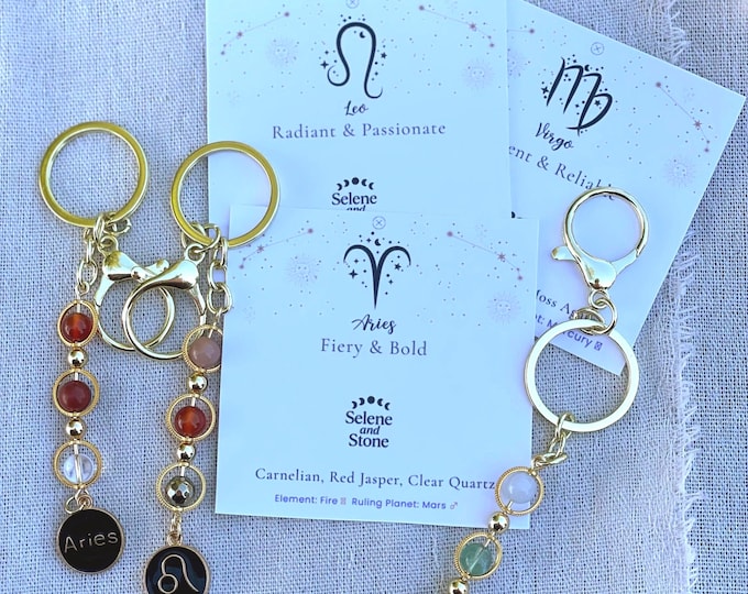 Zodiac Crystal Keychain: Astrology Gift, Horoscope Sign Charm