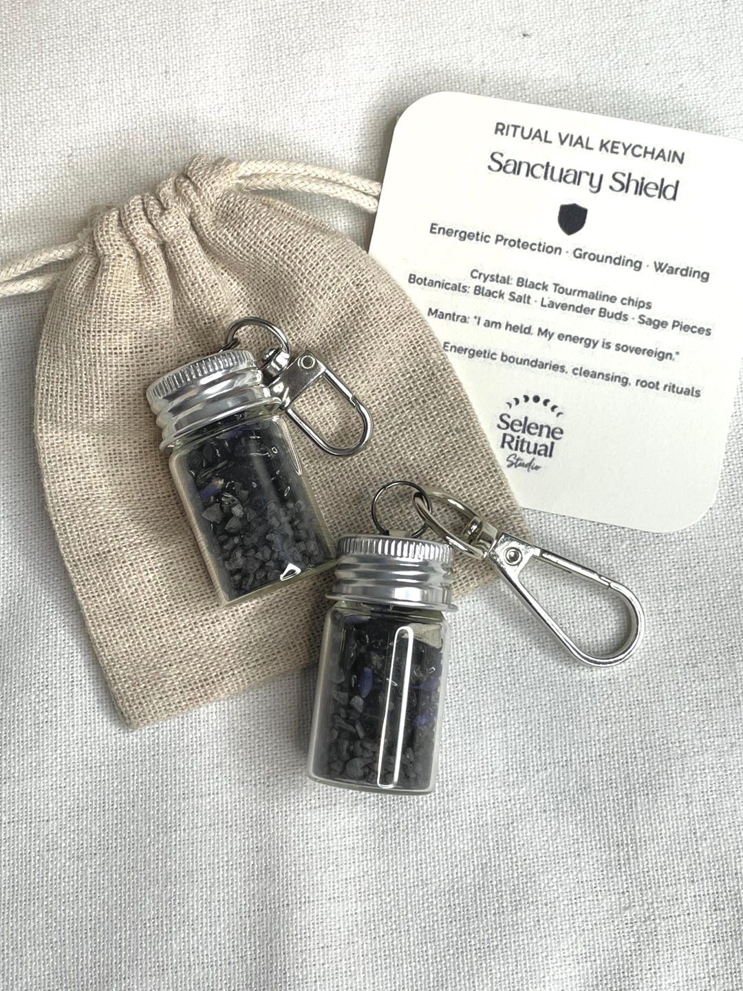 Protection Spell Jar Keychain, Crystal Vial for Energy Clearing, Black ...