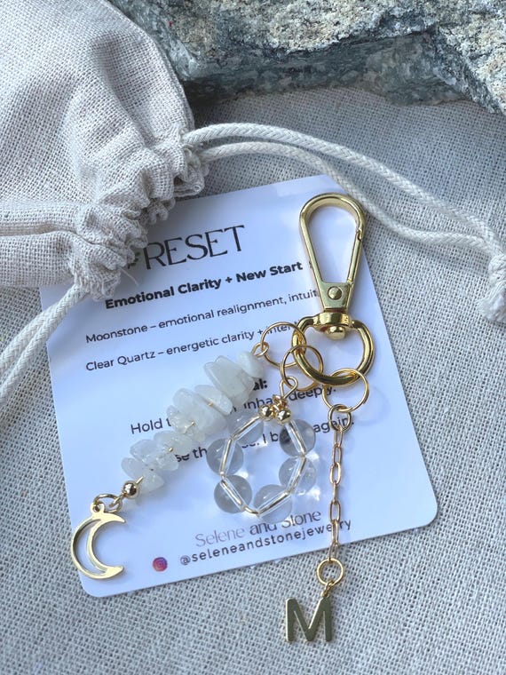 Moonstone Quartz Bag Charm Talisman Emotional Clarity Crystal Keychain