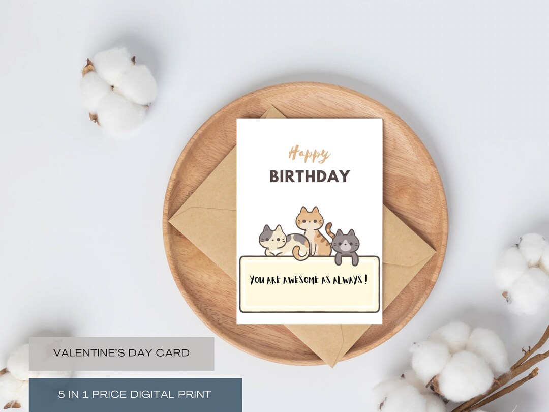 Cute Happy Birthday Cat Cards - Etsy