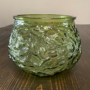 Vintage Mid Century Modern Crinkle Glass Vase Green Made in the USA
