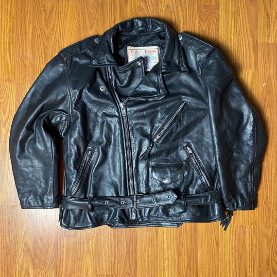 Baron Vintage Leather  Motorcycle Jacket with 9/1… - image 2