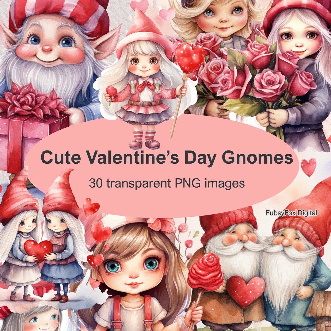 Valentines Gnome Couple Clipart Bundle 30 Transparent PNG, Valentines ...