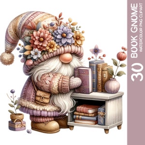 Paquete de gnomos de libro de flores de acuarela, sublimación de diseños de gnomos florales - Vivero de gnomos de jardín de primavera y verano, pegatina de arte de pared PNG