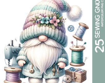 Nähen Gnom Clipart Bundle: Aquarell Grafik (PNG)