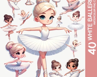 Conjunto de imágenes prediseñadas de bailarinas en acuarela: Ballet del lago de los cisnes PNG (descarga instantánea)