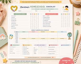 Editable Homeschool Checklist Template, Canva Planner for Kids & Teens (Digital Download)