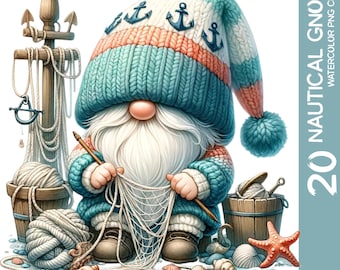 Watercolor Nautical Gnome Clipart Bundle: Ocean Sailor PNG Designs