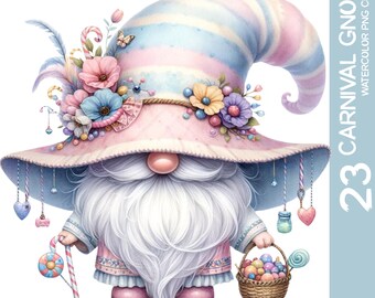 Watercolor Carnival Gnome Clipart Bundle: Festive Nursery Decor (PNG)