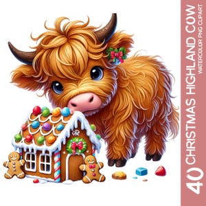 Watercolor Christmas Highland Cow Clipart: Festive PNG Files