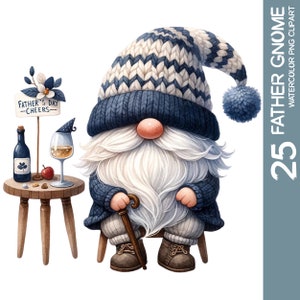 Paquete de 25 encantadores gnomos de acuarela para el Día del Padre: adorables gnomos con flores, perfectos para jardineros y proyectos de sublimación