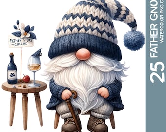 25 Watercolor Father's Day Gnomes Clipart: Floral Garden Designs (PNG)