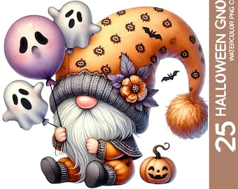 Halloween Gnome Clipart Bundle: Spooky Watercolor PNG (2500x2500px)