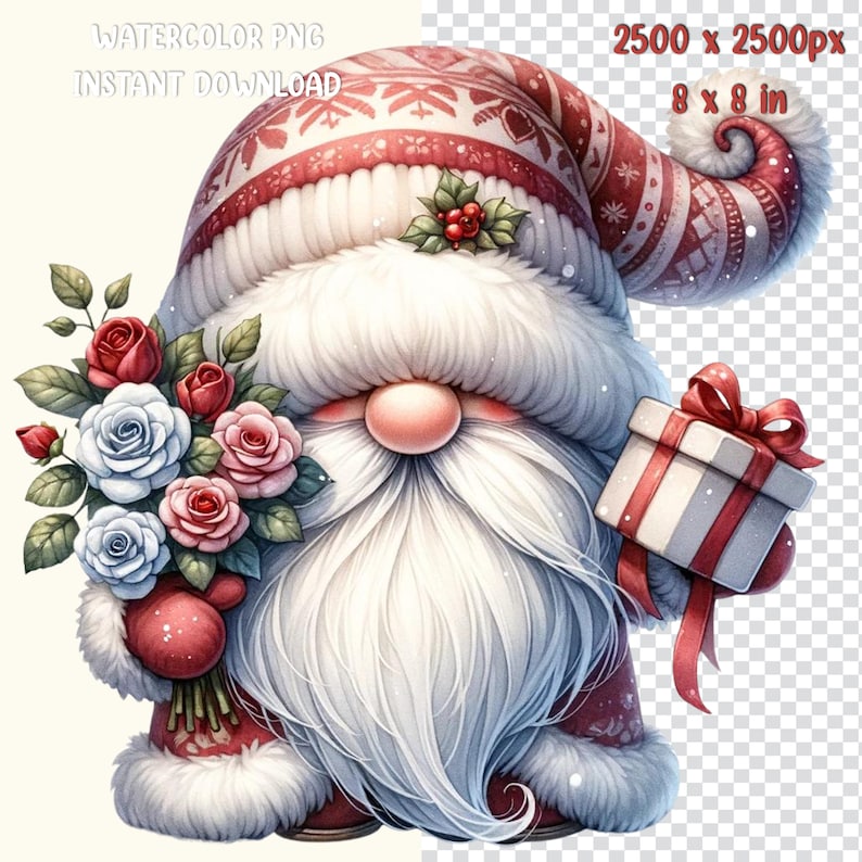 Bundle of Watercolor Rose Gnome Clipart: 25 PNG Images for Mother's Day ...