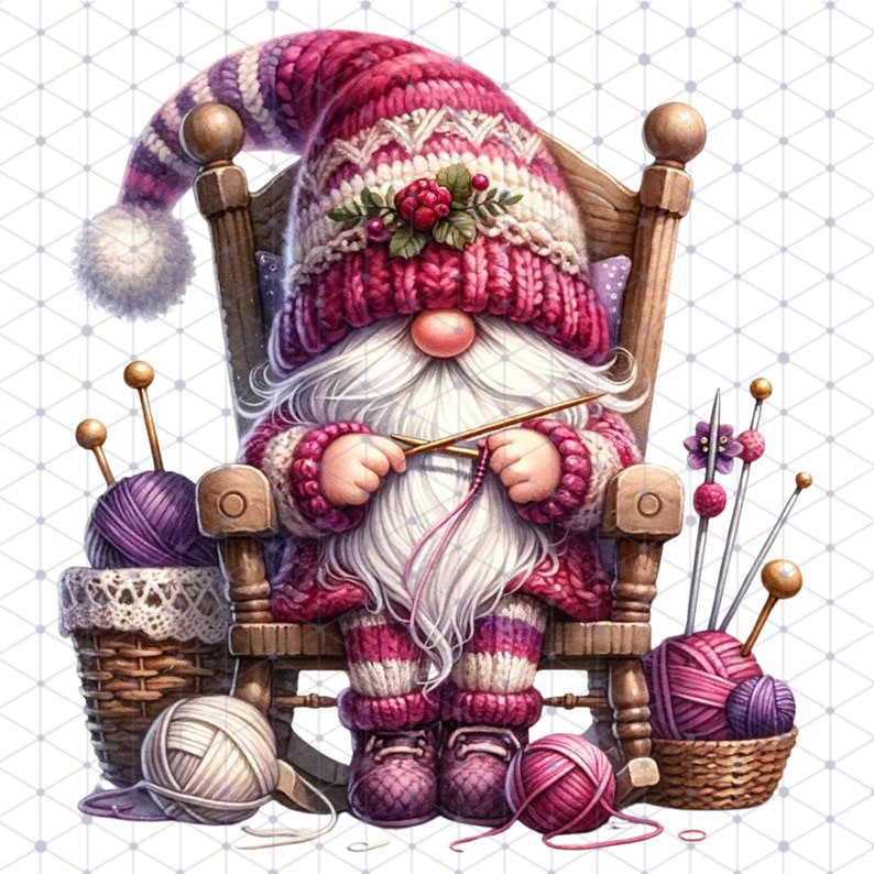 Charmants gnomes aquarelles avec tricot, ensemble de cliparts thème au crochet PNG, Gonk en laine confortable, art et décoration de chambre d'enfant, amateurs de gnomes 1 image 10