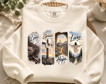Christian Easter PNG, Love Grace Hope Resurrection Design (Digital Download)