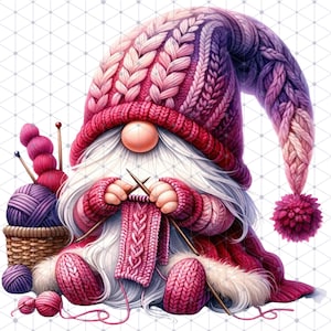 Charmants gnomes aquarelles avec tricot, ensemble de cliparts thème au crochet PNG, Gonk en laine confortable, art et décoration de chambre d'enfant, amateurs de gnomes 1 image 9