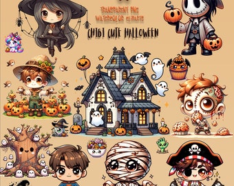 60 Cute Halloween Clipart for Paper Crafts, Decor, Nursery, Junk Journal - Spooky and Cute Graphics, Sublimation Designs