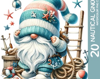 Watercolor Nautical Gnome Clipart Bundle: Ocean Sailor PNG (Digital Download)