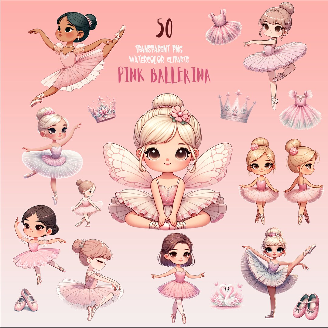Pink Ballerina Watercolor Clipart Set: Swan Lake Ballet PNG (instant ...