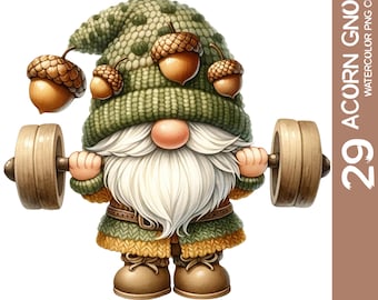 Acorn Gnome Watercolor Clipart Bundle: Autumn Thanksgiving PNG (29 Designs)