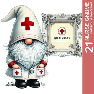 21 Enfermeira Gnomo Clipart PNG, Aquarela Enfermeira Gnomo Sublimação Design, Enfermeira Formatura Gnomo Pacote, Médico Gnomo PNG (2)