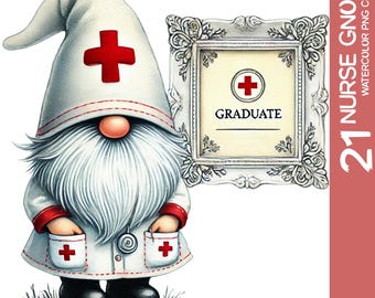 Aquarell Krankenschwester Gnome Clipart: Abschlussfeier PNG Bundle (21 Designs)