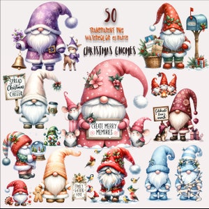 Feestelijke kabouters aquarel clipart png-formaat-50 kerstkabouter png's, betoverende fantasie en wintervakantie ontwerpen afdrukbare kunstwerken