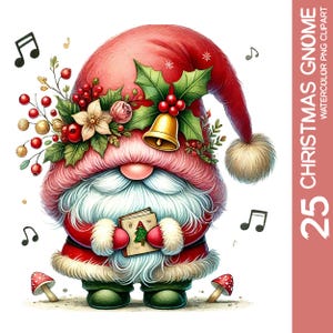 25 charmants nains de Noël festifs Bundle PNG, Clipart aquarelle de nain, sublimation de nain de vacances, art mural de Noël (2)