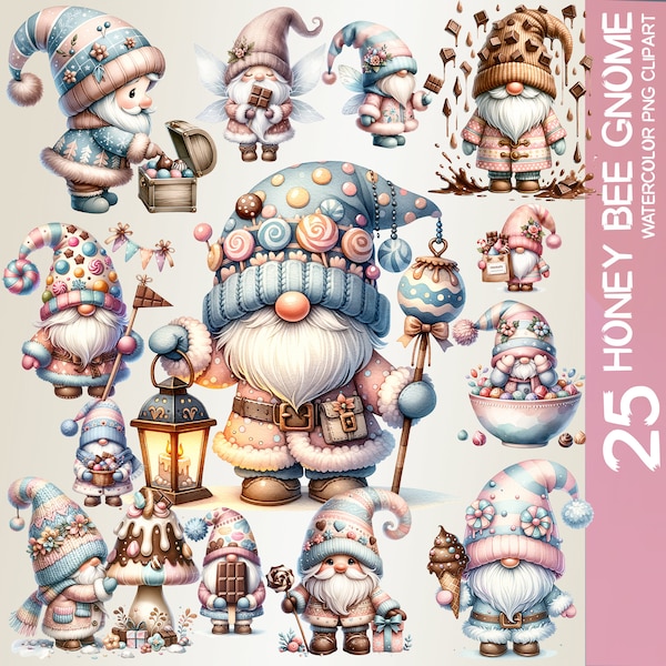 Watercolor Chocolate Candy Gnomes Clipart 25 PNG Festive Gnome, Cute gnomes clipart, Gnome Sublimation, Gnome PNG, Fantasy Clipart