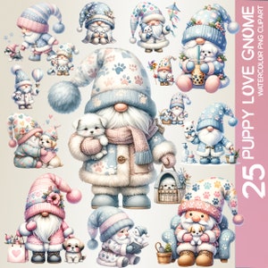 25 Puppy Lover-Themed Gnome Watercolor Art, Puppy Lover Delight, Pet Lover Gnome, Dog Lover Gnome Whimsical PNG Birthday Decor, Nursery (2)
