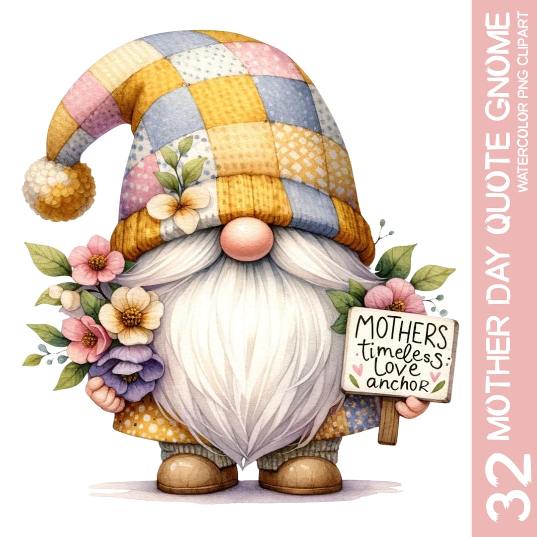 Watercolor Mother's Day Gnome Clipart: Floral Quote PNG Bundle - Etsy