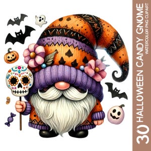30 Halloween Candy Gnome clipart bundel PNG, Spooky Gnome aquarel, Halloween Pumpkin Gnome, herfstvakantie sublimatie design, kunst aan de muur
