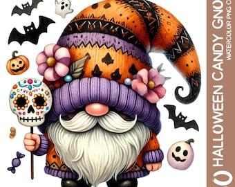 Halloween Gnome Clipart Bundle: Spooky Watercolor Gnomes (PNG)