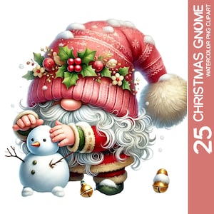 25 Uroczych Świątecznych Gnomów Bożonarodzeniowych PNG, Akwarelowe Gnomowe Clipart, Projekt Sublimacji Gnomów Świątecznych, Sztuka Ścienna Bożonarodzeniowa (1)