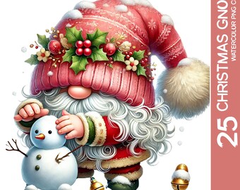 25 Christmas Gnome PNG Bundle: Watercolor Holiday Clipart (Digital Download)