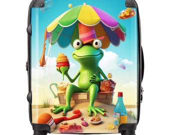 Frog On A Beach Holiday Suitcase | Unique Luggage | Cabin Carry-on | Designer Luggage | Children's Luggage