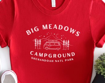 Camiseta Big Meadows Campground, camisa del Parque Nacional Shenandoah, camiseta de camping, top de senderismo, parques nacionales, regalo de excursionista, cuello redondo