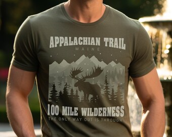 Camiseta "100 Mile Wilderness", camiseta "Appalachian Trail", camiseta de senderismo de Maine, jersey unisex de manga corta, cuello redondo, regalo para senderistas
