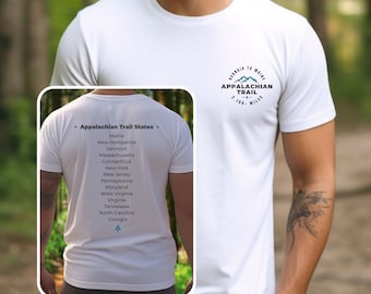 Camiseta de manga corta de Appalachian Trail con 14 estados de Appalachian Trail en la espalda, top de cuello redondo, regalo de excursionista, camiseta de senderismo, camiseta clásica