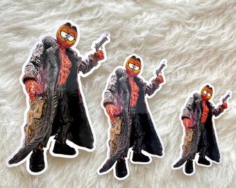 Gunman Garf the Crazy Orange Cat Vinyl Sticker with Holographic and size options