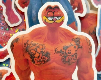 Buff Crazy Orange Cat Sticker With Prison Tattoos