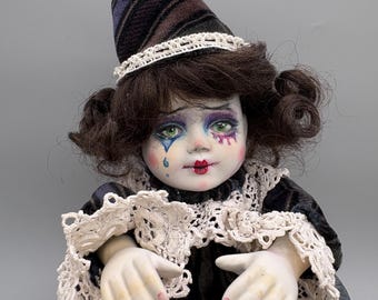 Originele opwindbare muziekdoos handgeschilderde clownpop gothic