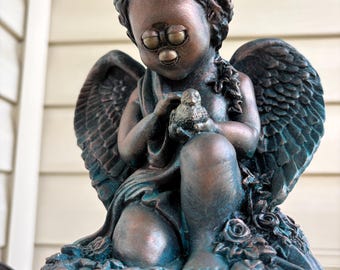 Unique OOAK Furby Oddbody Angel Tarnished Statue Table Lamp Art