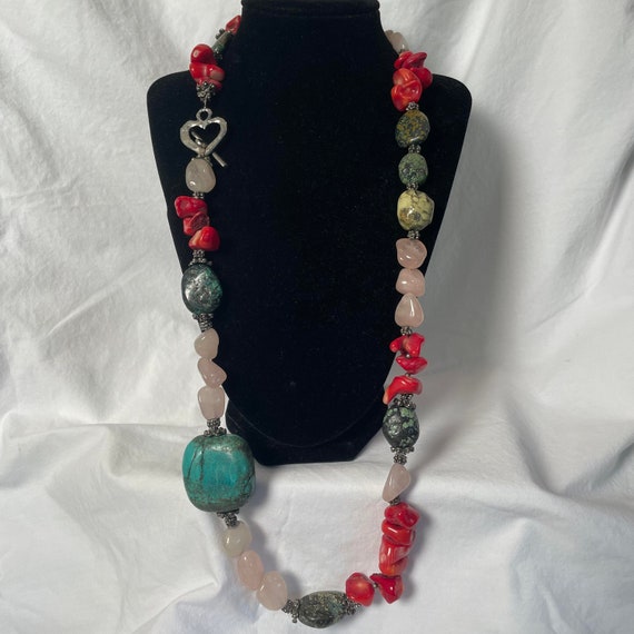 Vintage Multi-Stone Turquoise, Rose Quartz, Bohem… - image 1