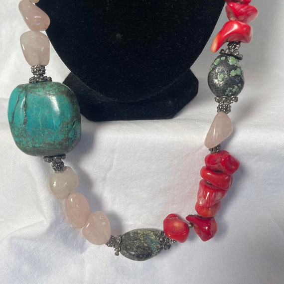 Vintage Multi-Stone Turquoise, Rose Quartz, Bohem… - image 2
